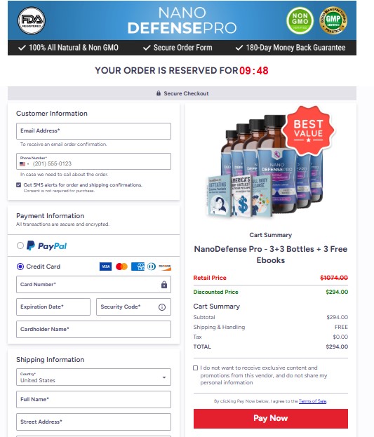 Nano Defense Pro Secure Order Page